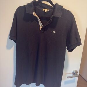 Burberry Mens Black Polo w/ Plaid Collar Size: Large